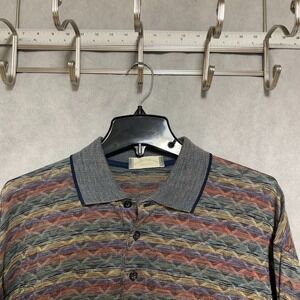 Riscatto Portofino Polo Shirt L Colorful‎ Italy Diamond AOP Geometric Knit Light